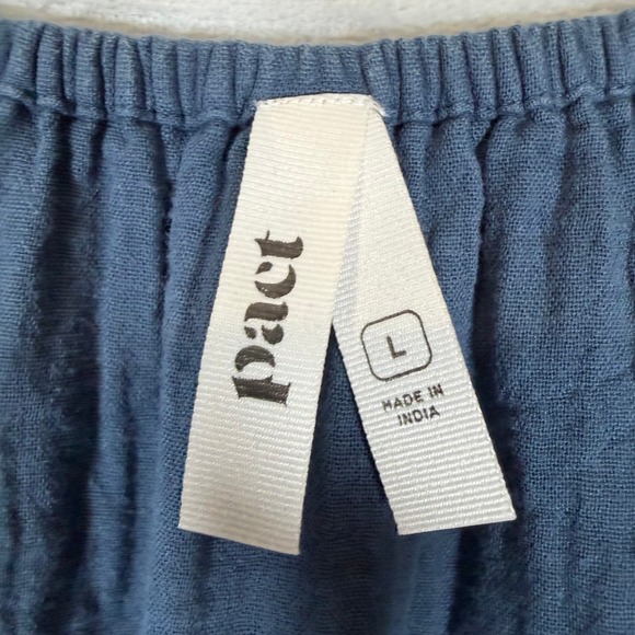 Pact Organic Cotton Double Gauze Smocked Midi Dress L Blue Short Sleeve Large L - Picture 10 of 12